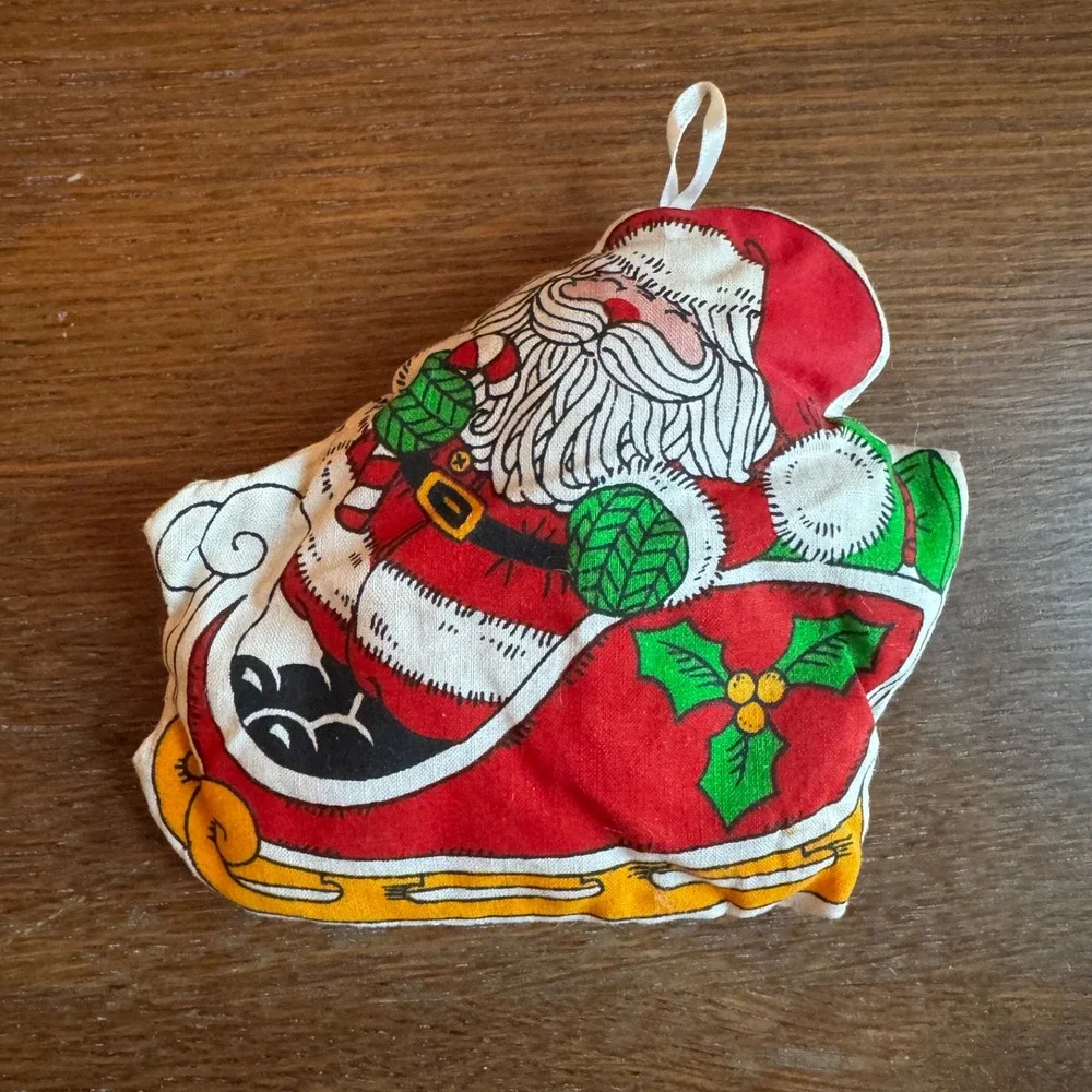 VTG‎ 5 Christmas Ornament Santa Plush Handmade Hand Sewn Fabric Pattern Panel